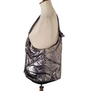 Bags‎ by Pinky Vintage Metallic Silver Snakeskin Embossed Hobo Shoulder Bag